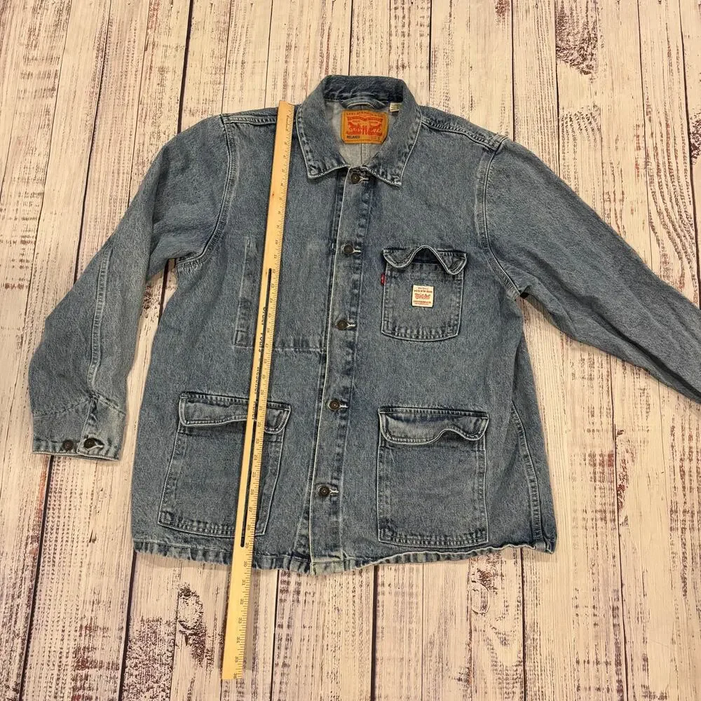 Levi's Relaxed Fit Denim Chore Coat Mens L Blue Medium Wash Workwear GUC